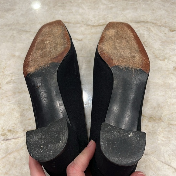 VINTAGE Stuart Weitzman | Square Toe Block Heels | Black Fabric | 7 Narrow - Picture 8 of 10